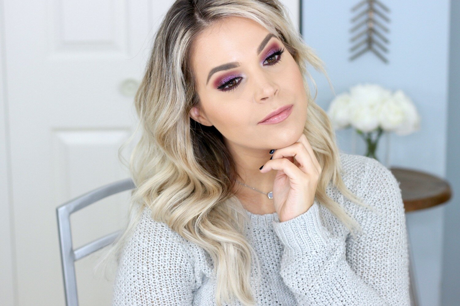 Holiday Party Glitter Makeup Look Purple Glitter NYX